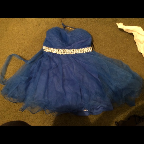 Blue dress w/ rhinestone across the front - Picture 2 of 2